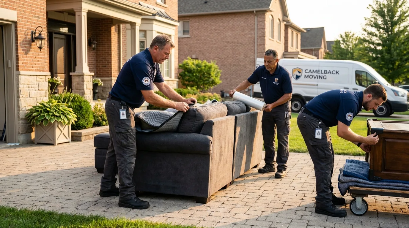 Large estate moving crew wrapping furniture in Galena, IL